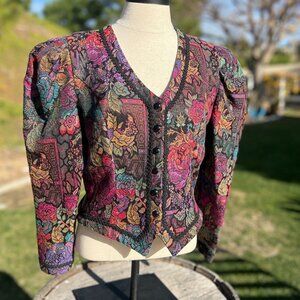 90's Funky Floral Tapestry Crop Jacket - Size Small - By Cachet